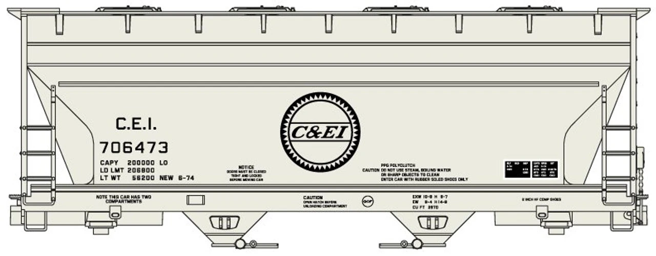 Accurail 81513 - Midwest Railroads - ACF 2-Bay Covered Hopper Chicago & Eastern Illinois (C&EI) 706473 - HO Scale