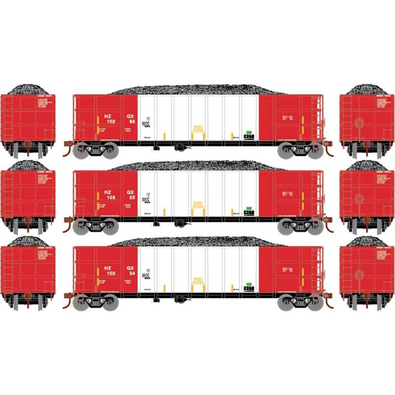 Athearn RTR 7482 - Thrall High Side Gondola W/Load Herzog (HZGX) 10285, 10322, 10334 - HO Scale