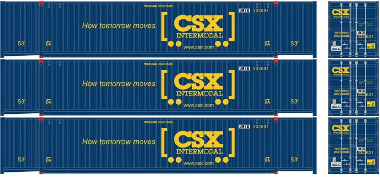 Atlas 20006661 - 53' JINDO Container (3) CSX (CSXU) - HO Scale