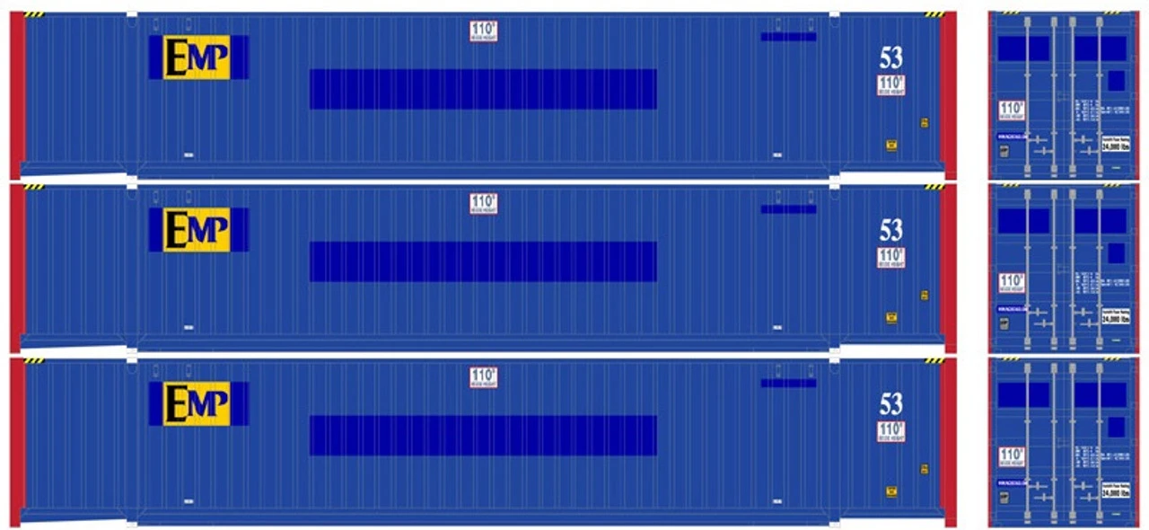 Atlas 20006666 - 53' JINDO Container (3) EMP - HO Scale
