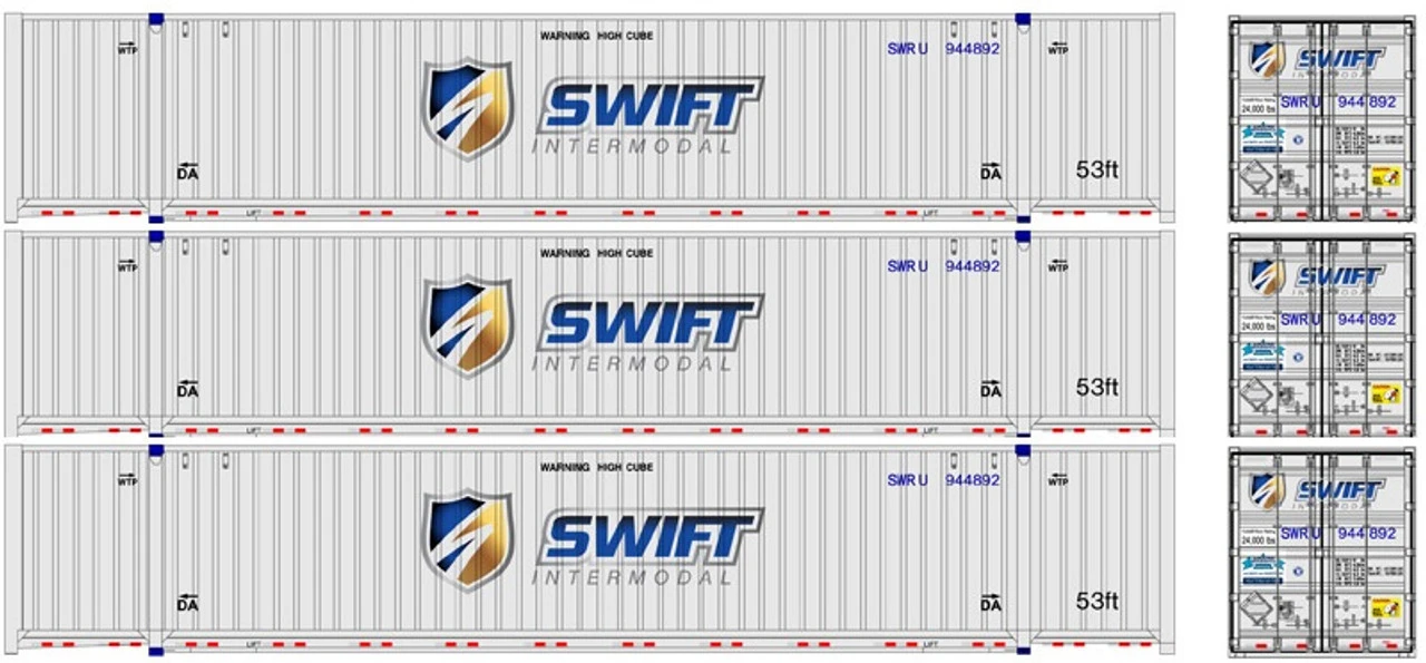 Atlas 20006672 - 53' JINDO Container (3) Swift - HO Scale