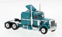 Brekina 85710 - 1973 Peterbilt 359 Sleeper-Cab Tractor - Assembled - Turquoise, White - HO Scale