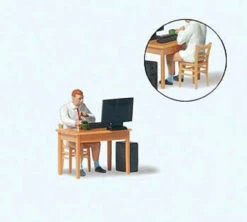 Preiser 28250 - Home Office Individual Figure -- With Chair, Desk And Computer - HO Scale