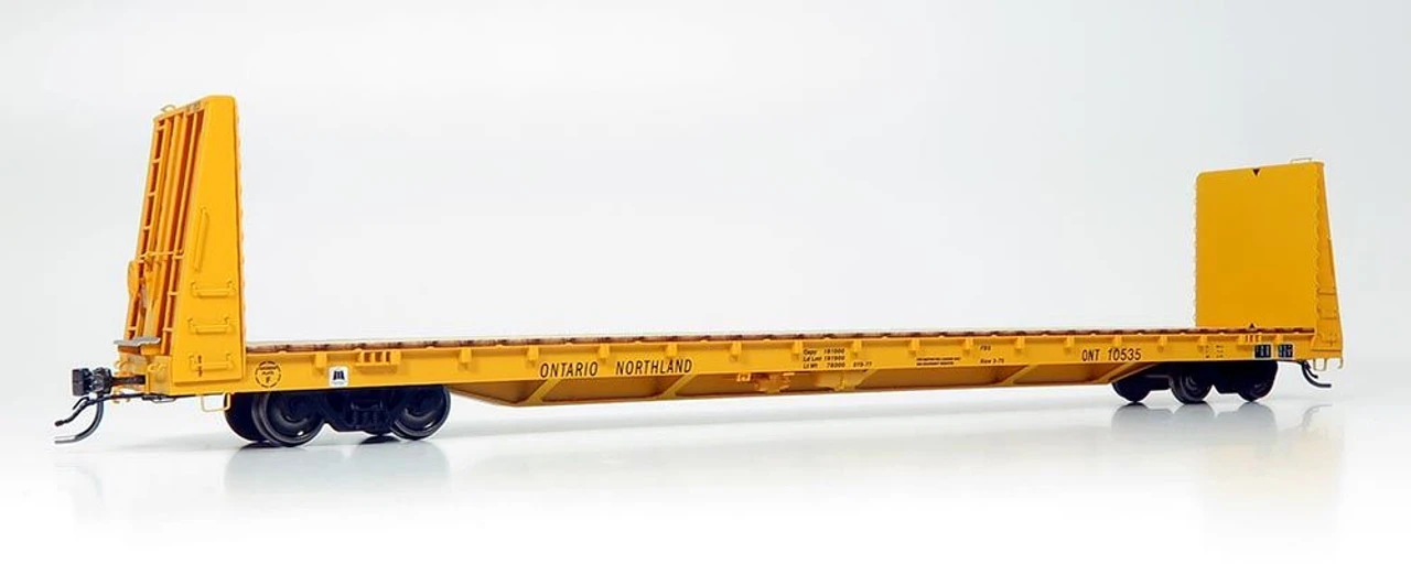 Rapido 147007A - Marine Industries 66' Bulkhead Flatcar Ontario Northland (ONT) 10545 - HO Scale