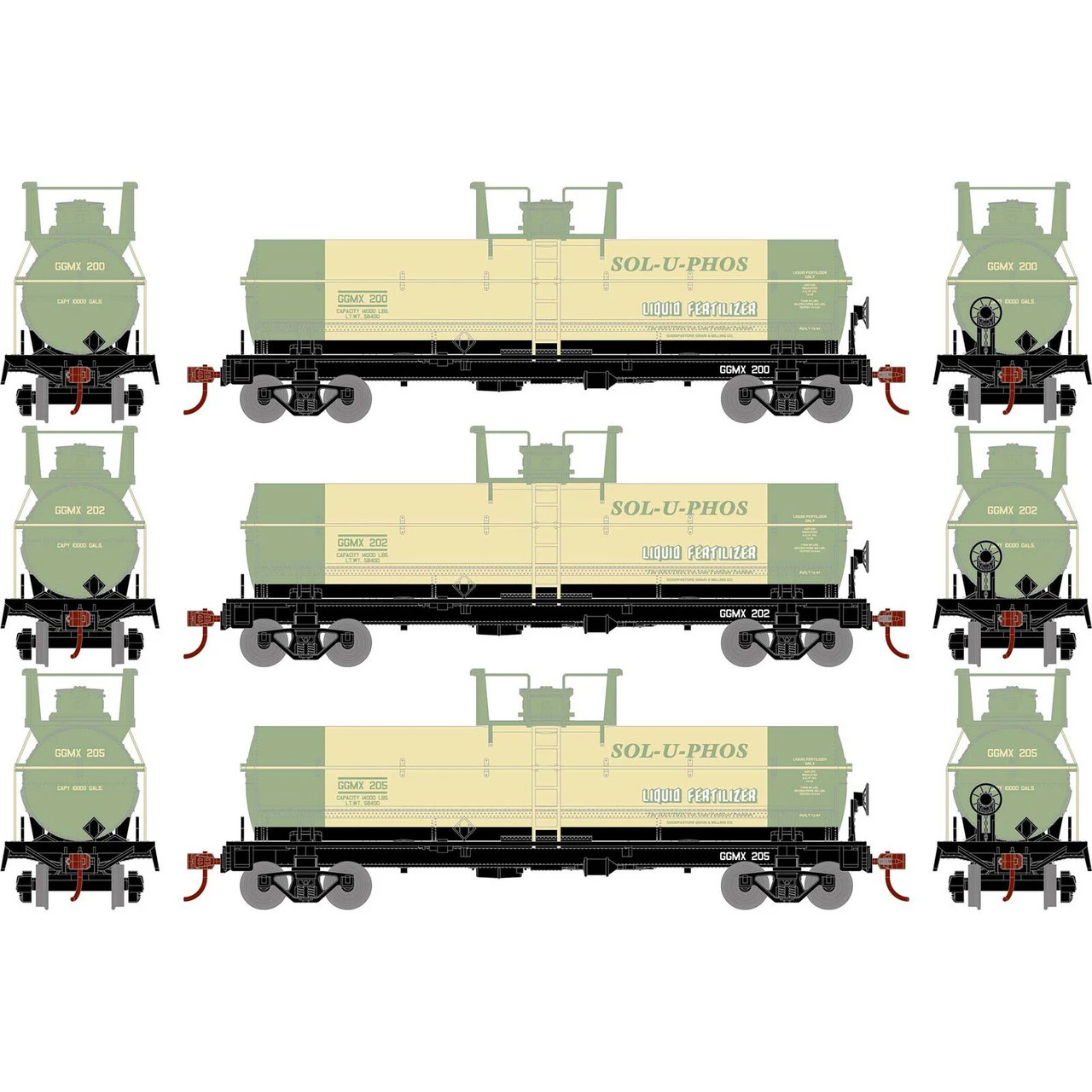 Athearn Roundhouse 73003 - Chemical Tank Car Sol-U-Phos (GGMX) 200, 202, 205 - HO Scale